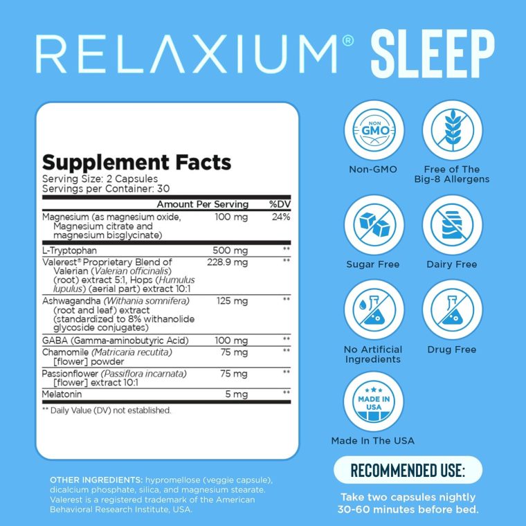 Relaxium Sleep Aid for Adults, Melatonin 5mg with Magnesium Glycinate, Sleep-Promoting Valerest & Ashwagandha, Non-Habit Forming Sleep Supplement, 60 Capsules, 30-Day Supply - Image 3