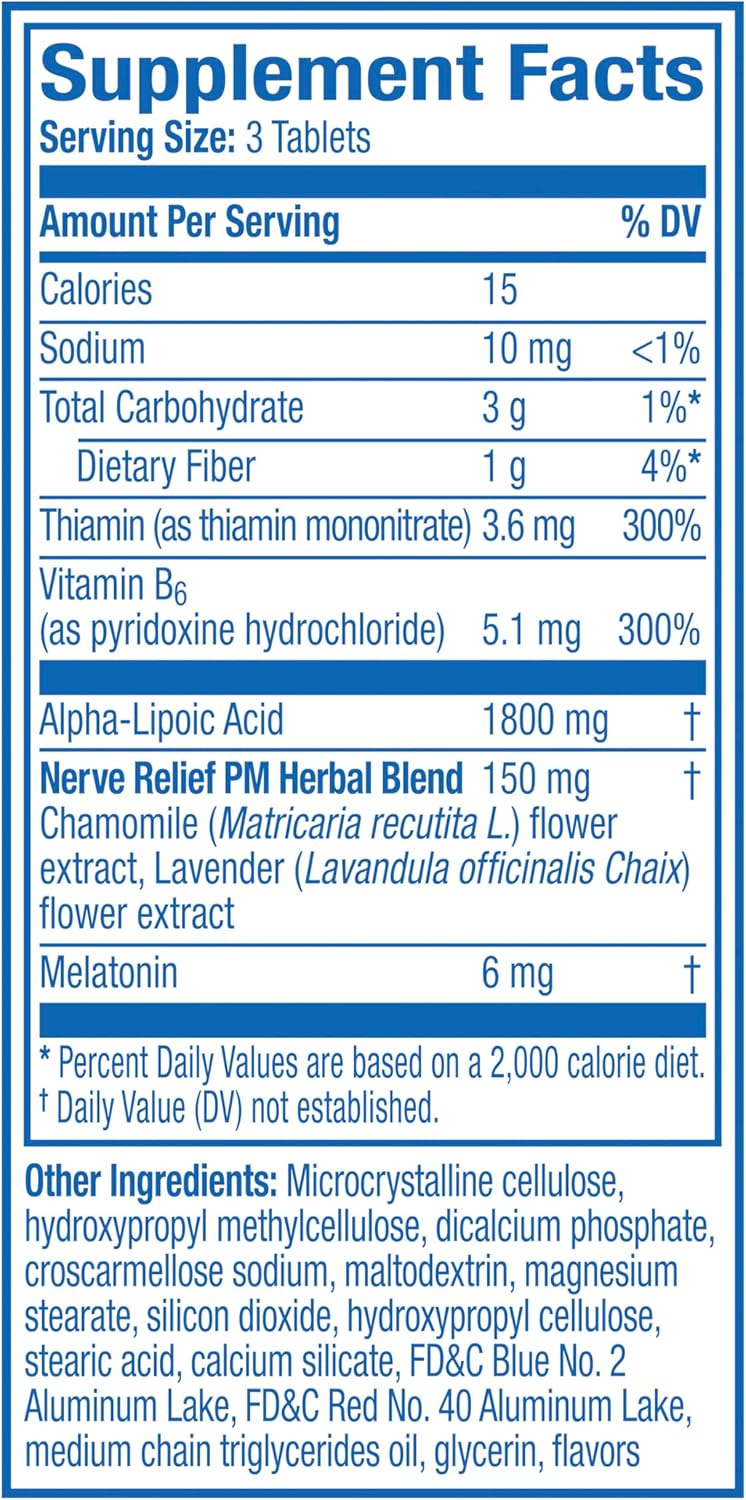 Nervive Nerve Relief PM, Alpha Lipoic Acid, Vitamin B12, B6, B1, 30 Tablets (Packaging May Vary) - Image 6