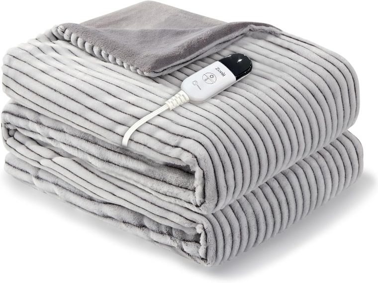 ZonLi Heated Weighted Blanket 15lbs, 60"x80" Queen Size, Weighted Electric Blanket for Adults, Heavy Blanket Fast Heating with 10 Levels, 9H Timer Setting, Soft Warm Flannel Washable with Glass Beads