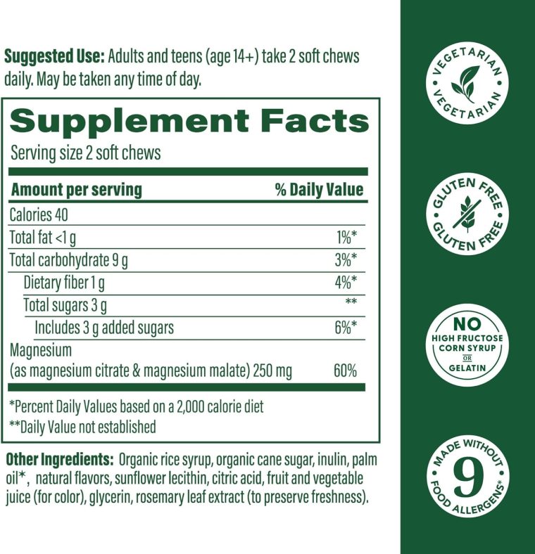 MegaFood Relax + Calm Magnesium Supplement - Soft Chews with Magnesium Citrate & Malate for Heart Health, Muscle Tension & More - Vegetarian - Grape-Flavor - 60 Chews (30 Servings) - Image 2