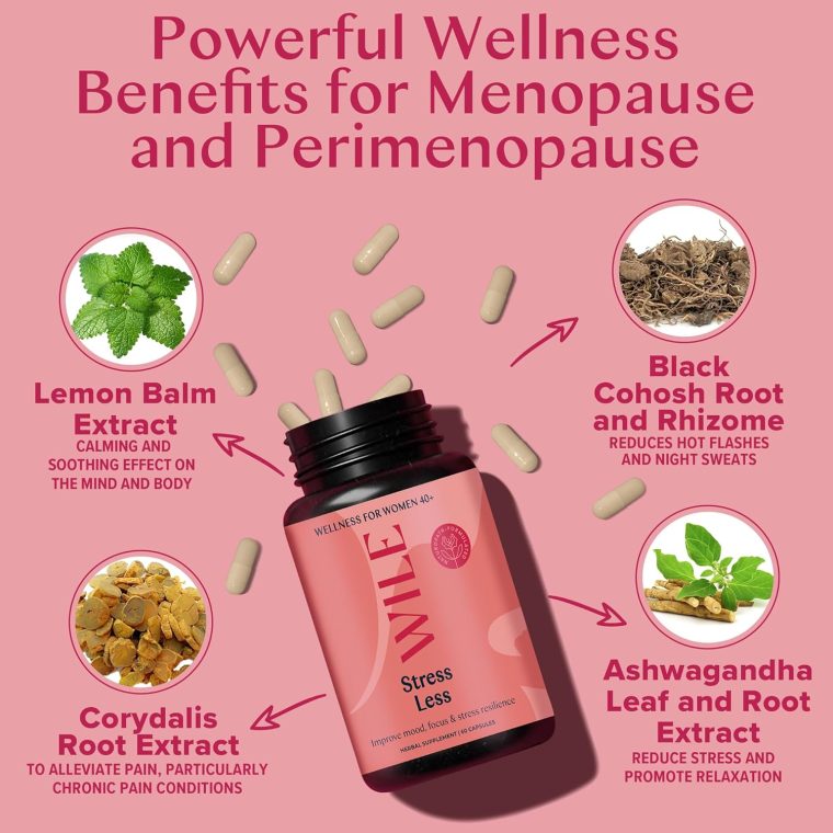 WILE Menopause & Perimenopause Supplements for Women with Ashwagandha - Stress Relief with Black Cohosh - Premenopausal Support for Improved Mood, Sleep, Hormone Balance - Vegan, 30 Servings - Image 3