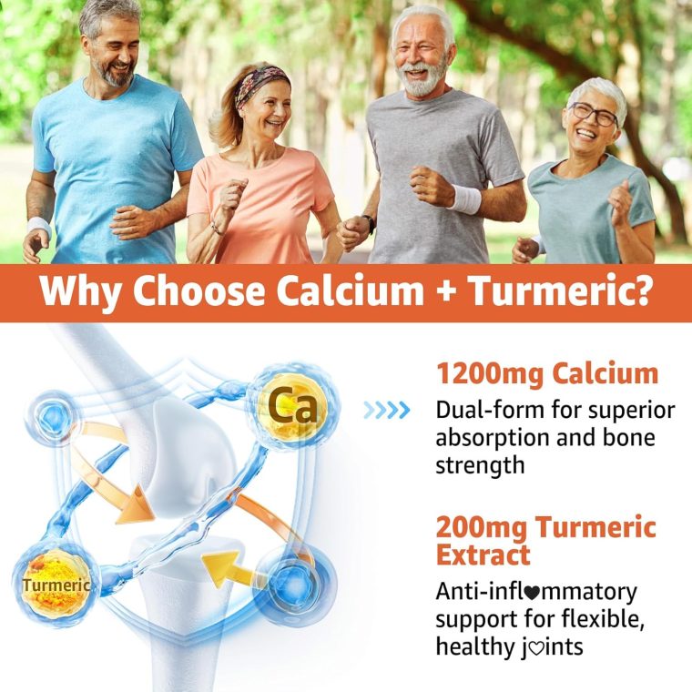 Calcium 1200 mg with Vitamin D3 Gummies - Calcium + Turmeric Supplement for Women and Men with Vitamin K2 B12 - Support Bone & Muscle - Sugar Free - Vegan (120 Count) - Image 5