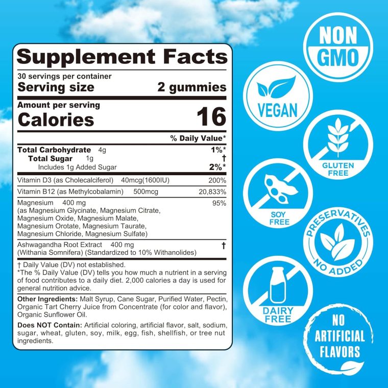 Magnesium Gummies 400mg | as 8 Forms of Magnesium Glycinate, Malate, Citrate, Taurate, Oxide, and More | with Ashwagandha Extract, D3 & B12 Supports for Calm, Zzz, Mood, Muscle Cramp - Vegan 120 Cts - Image 2