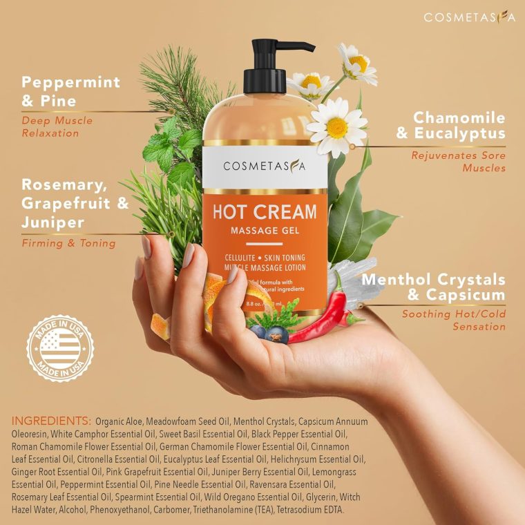 Cosmetasa Hot Cream Massage Gel - Natural and 87% Organic Cellulite Cream - Multi Use, Skin Toning Cream, Soothes Aches, for Sore Joints and Muscle (8.8 Ounce) - Image 2