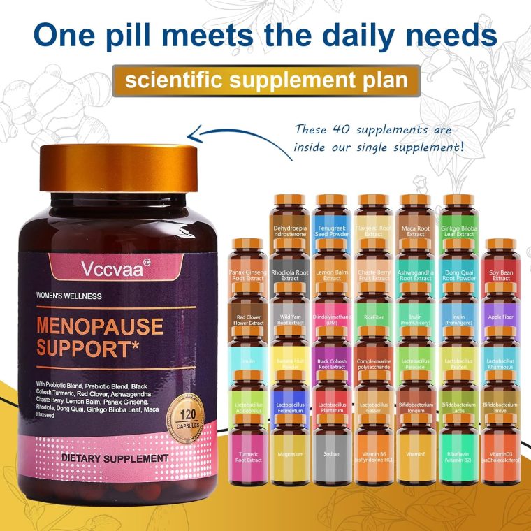 40-in-1 Menopause Support for Women – Hormonal Balance, Hot Flash & Mood Relief – Black Cohosh, DIM, Maca, Red Clover, Probiotics, B6, D3 & More – Vegan, 120 Capsules - Image 3