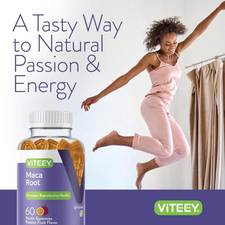 Viteey Maca Root Gummies for Men and Women - Reproductive Health, Energy, Drive, Stamina & Hormone Support - Vegan, Gluten Free, Gelatin Free, GMO Free, Tasty Chewable Passion Fruit Flavored Gummy - Image 6