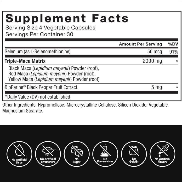 Force Factor Maca Max, Maca Root Capsules to Maximize Vitality & Performance, Made with Black Maca, Red Maca, & Yellow Maca Powder, Maca Root Powder, 2000mg, 120 Capsules - Image 5