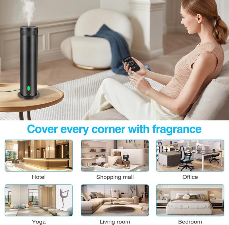 Waterless Scent Diffuser Starter Kit - Suitable for Home and Hotel Series Air Diffuser, 800 Square Inches of Coverage, 7 Kinds of Scented Essential Oils, Remote Control, Atomizer Core Black - Image 8