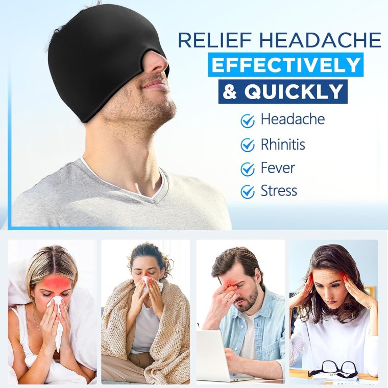 Migraine Relief Cap, Headache Relief Hat for Migraine Cap, Hot and Cold Therapy, Headache Eyes Mask for Stress Relief, Ice Pack Head Wrap for Sinus, Puffy Eyes, Tension,Black - Image 3