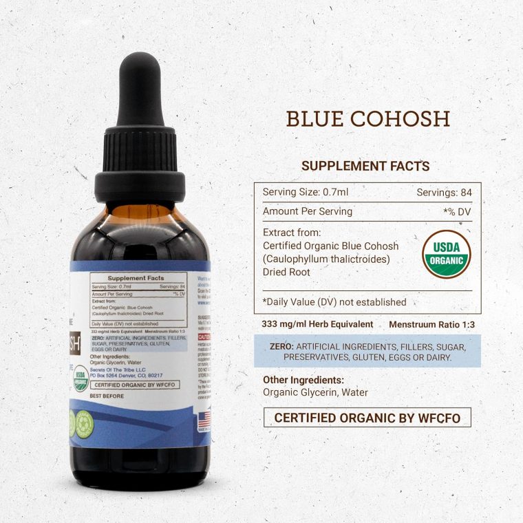 Secrets of the Tribe Blue Cohosh USDA Organic | Alcohol-Free Extract, High-Potency Herbal Drops | Made from 100% Certified Organic Blue Cohosh (Caulophyllum Thalictroides) Dried Root (2 oz) - Image 4