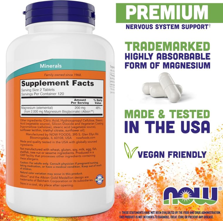 Now Foods Magnesium Glycinate, 240 Tablets - Supports Healthy Muscle and Nerve Functions - Non-GMO - Image 2