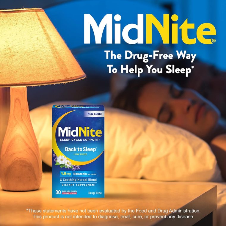 MidNite Back to Sleep Low Dose, 1.5 mg Melatonin Sleep Aid, Non-Habit Forming, Herbal Dietary Supplement for Adults, Drug-Free, Gluten-Free, Lactose-Free, Vegetarian, Vegan, 30 Quick Melt Tablets - Image 2