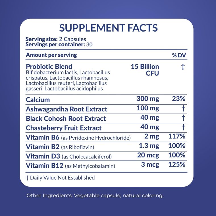 Natural Menopause Supplements for Women - Perimenopause Supplements for Hormonal Balance, Bloating & Mood Swings | Hot Flashes Menopause Relief w/Probiotics & Prebiotics, Black Cohosh & Chasteberry - Image 7