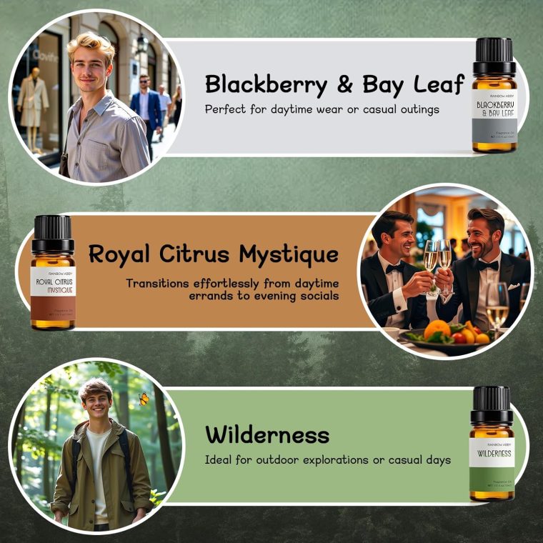 RAINBOW ABBY Cologne Oils for Men, Men Scents Fragrance Oil Aromatherapy Essential Oils Kit for Diffuser- Luxe Empire,Polished Gent,Revive Blue,BlackBerry & Bay Leaf, Royal Citrus Mystique,Wilderness - Image 7