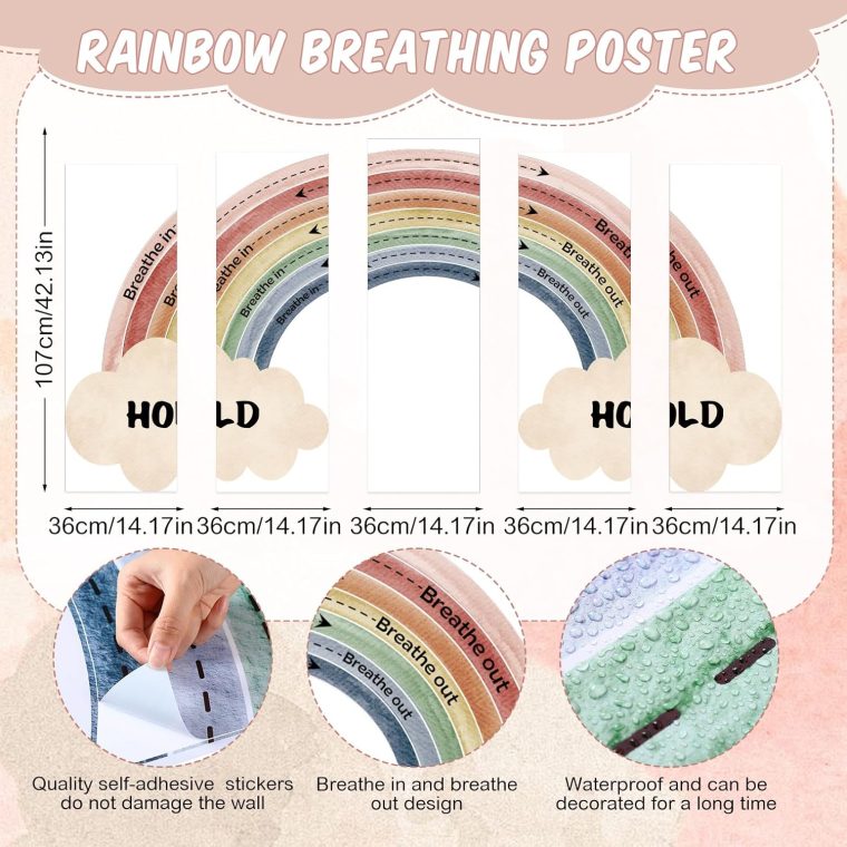 Janlaugh Large Calming Corner Classroom Poster Rainbow Breathing Poster Breath Calm Anxiety Sensory Sticker Mindfulness Breathing Exercise for School Office Classroom Home Playroom Wall Decoration - Image 2
