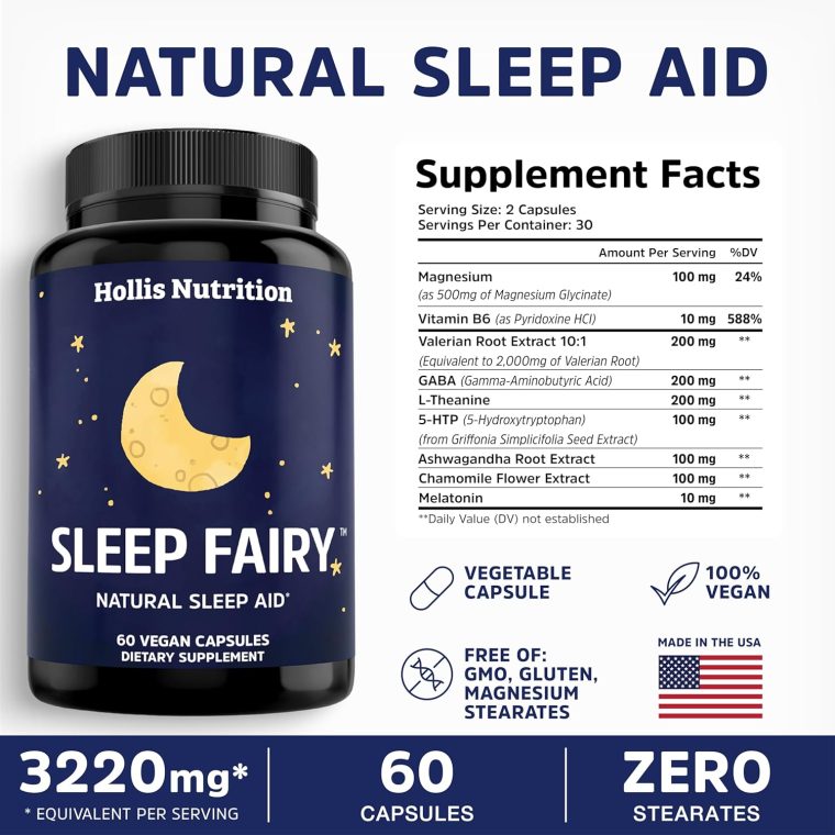 SLEEP FAIRY Natural Sleep Aid | Melatonin 10mg, Magnesium Glycinate 500mg, L-Theanine, B6, 5-HTP, GABA, Valerian Root & Ashwagandha | Herbal Sleeping Pills for Adults | Vegan Sleep Pills | MADE IN USA - Image 2