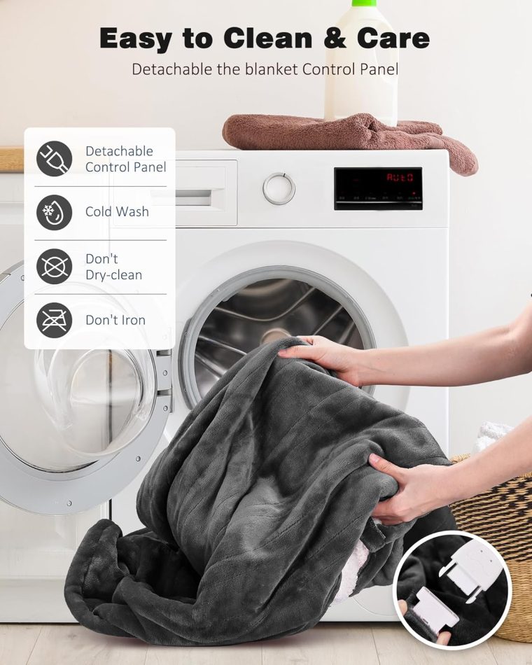 Heated Blanket, Electric Blanket with 2 Wearable Buttons, 50x60 Inches Wearable Heated Throw Blanket, 6 Heating Levels & 4 Options Auto Off, for Office, Home (Grey) - Image 7