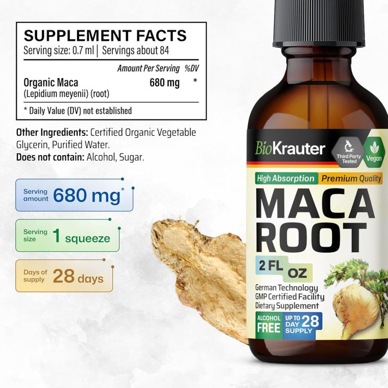 BIO KRAUTER Maca Root Liquid Drops - Maca Root Tincture - Vegan, Sugar & Alcohol Free Extract 2 Fl.Oz. - Image 3