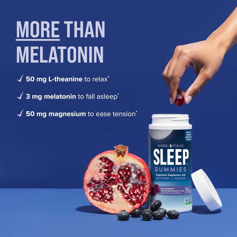 Natural Vitality SLEEP Gummies, Magnesium Supplement With Melatonin and L-Theanine, Vegan, Gluten Free, Helps the Body Ease Into Sleep, Blueberry Pomegranate 120 Count - Image 5