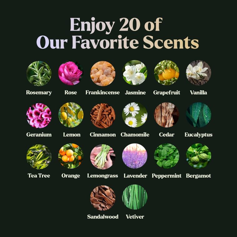 Lagunamoon Essential Oils Set, Top 20 Gift Set Oils for Diffusers, Humidifiers, Aromatherapy, Candle Making Scents, Cars & Home Products, Peppermint, Tea Tree, Lavender, Eucalyptus, Lemongrass (10mL) - Image 6