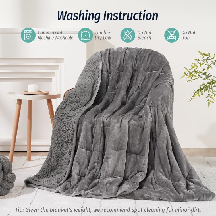 Wemore Sherpa Fleece Weighted Blanket for Adult, 15 lbs Dual Sided Cozy Fluffy Heavy Blanket, Ultra Fuzzy Throw Blanket with Soft Plush Flannel Top, 48 x 72 inches, Grey on Both Sides - Image 6