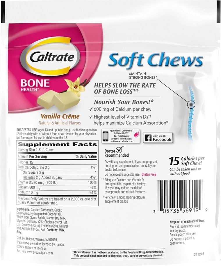Caltrate Soft Chews 600 Plus D3 Calcium Vitamin D Supplement, Vanilla Creme - 60 Count - Image 11