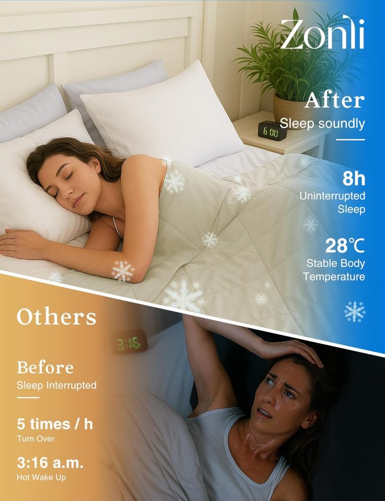 ZonLi Cooling Blanket for Hot Sleepers, 90"x90" Queen Size, Q-Max 0.5 Lightweight Cool Touch Breathable Summer Blanket for Night Sweats, All-Season Cold Blankets, Creamy Beige - Image 3