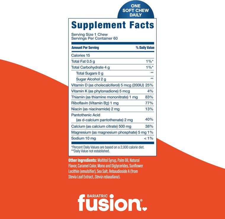 Bariatric Fusion Bariatric Calcium Chews | Calcium Citrate with Vitamin D3 Calcium Supplement Bariatric Vitamin | Sugar Free Calcium Citrate Chewable | Calcium Citrate 500mg | Caramel | 60 Count - Image 4