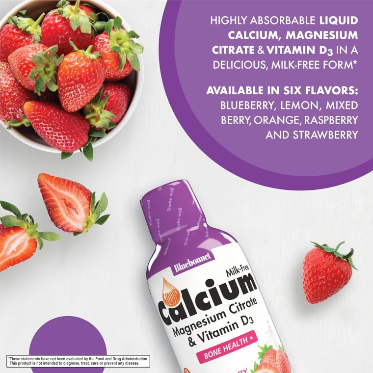 Bluebonnet Nutrition Liquid Calcium Citrate Calcium Citrate, Magnesium Citrate, Vitamin D3, Bone Health, Gluten Free, Soy Free, Milk Free, Kosher, 32 Servings, Strawberry Flavor, 16 Fl Oz (Pack of 1) - Image 3