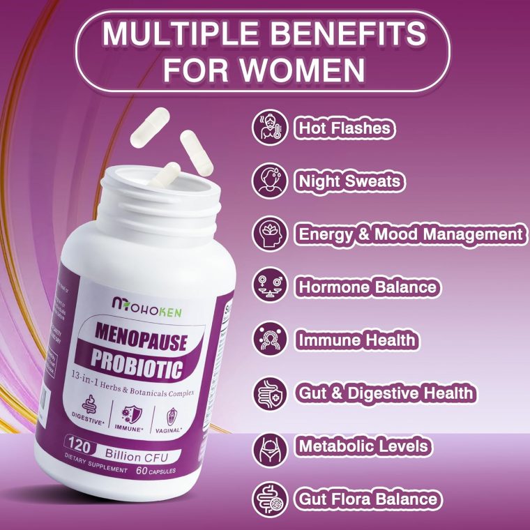 Menopause Supplements for Women, 120 Billion CFU Womens Probiotic, 13-in-1 Herbs Complex for Menopause Relief, Hormone Balance, Hot Flashes, Mood Swings, Night Sweats (60 Capsule) - Image 3