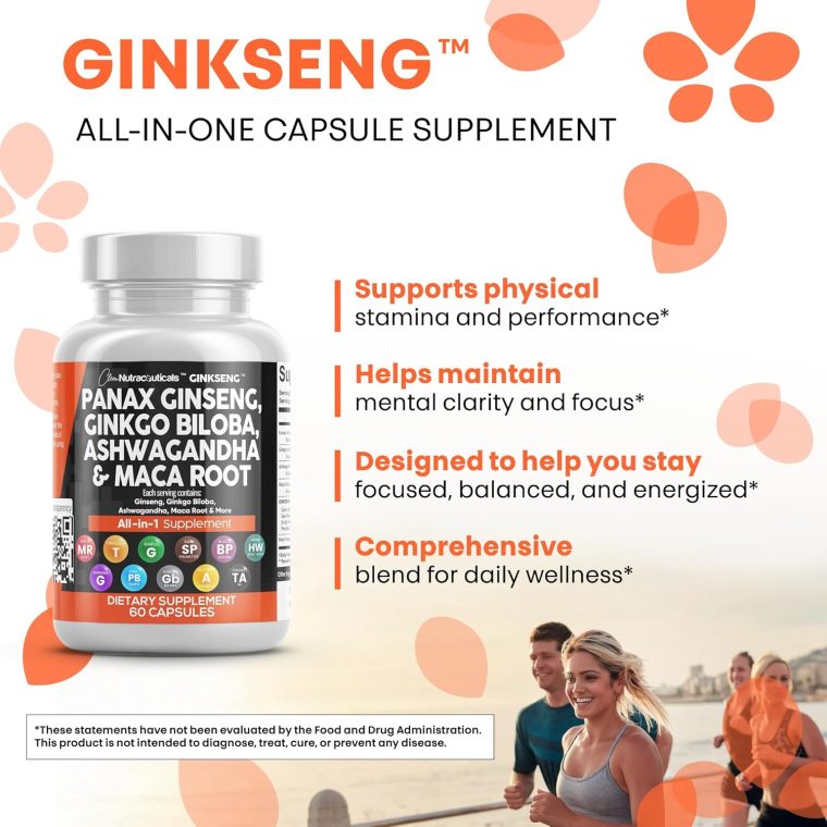 Clean Nutraceuticals Panax Ginseng Ginkgo Biloba Ashwagandha Maca Root - Focus Supplement Pills for Women and Men with Pine Bark Extract, Garlic, and Saw Palmetto - 60 Caps - Image 6