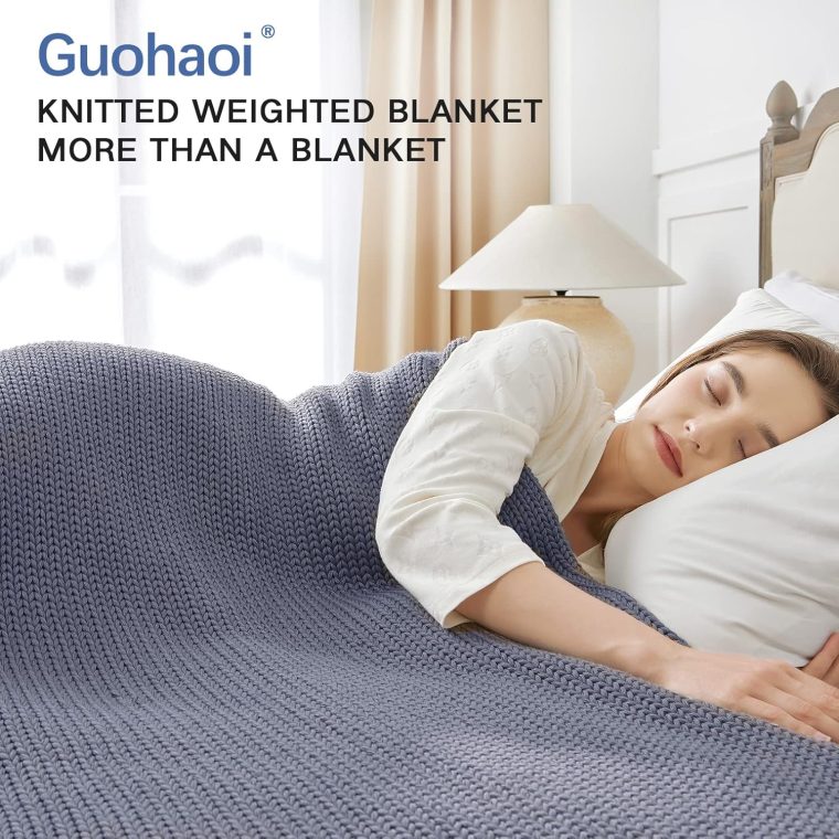 Guohaoi Knitted Weighted Blanket(Light Grey 60"x80" 15lbs),Home Décor Cooling Throw Blanket for Hot Sleepers,Hand Made Chunky Knit Heavy Blanket for Adults Use on Queen/King Size Bed - Image 2