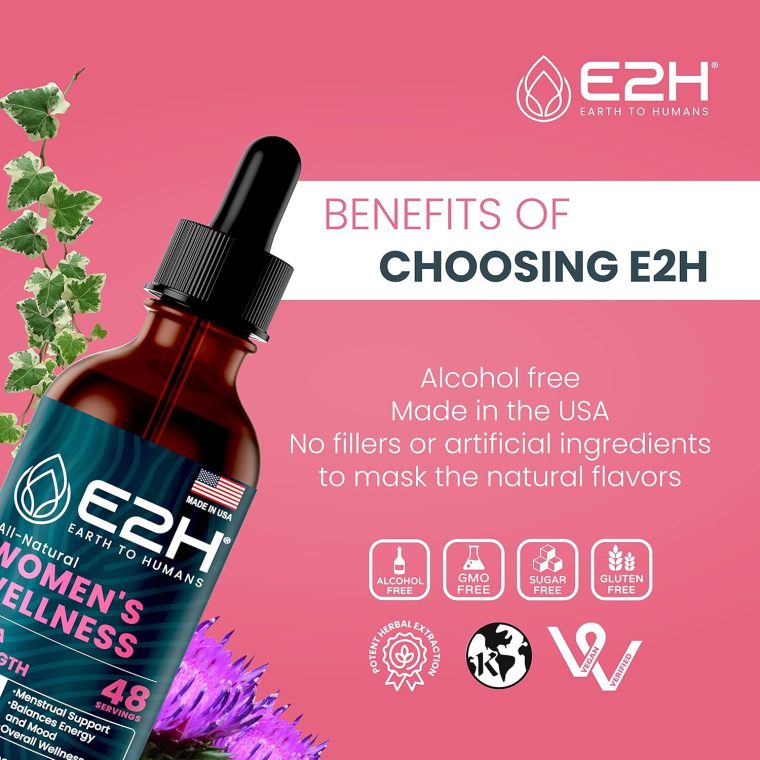 E2H All Natural Women's Wellness, Hormone Balance and PMS Relief with Black Cohosh, Dong Quai and Licorice Root for Hot Flash Relief (2 Bottles) - Image 6