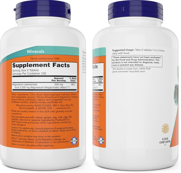 Now Foods Magnesium Glycinate, 240 Tablets - Supports Healthy Muscle and Nerve Functions - Non-GMO - Image 3