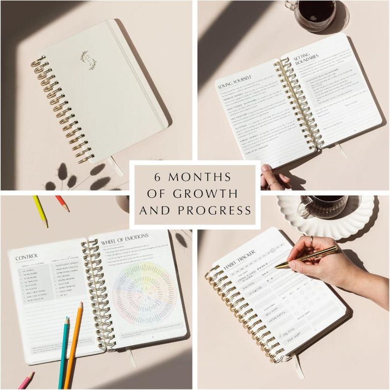 FINDING BALANCE Mental Health Journal – 6-Month Daily Journal with Prompts for Mindfulness, Self-Care & Healing – Anxiety & Depression Relief – Beige Spiral - Image 3