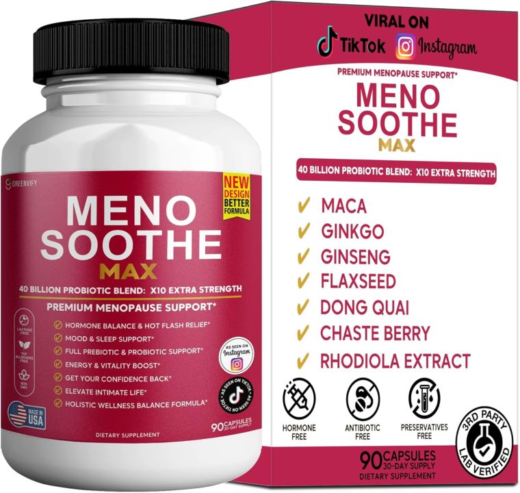 MenoSoothe Max | Premium Menopause Support Supplement | Hormone Balance, Mood & Sleep Aid | Probiotic Blend | 90 Capsules (1)