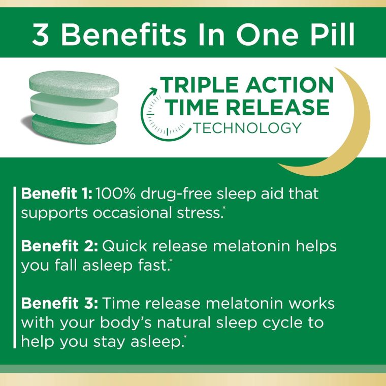 Nature's Bounty Stress Support Melatonin by Sleep3, 10mg, Tri-Layered Tablets, 56 Count - Image 2