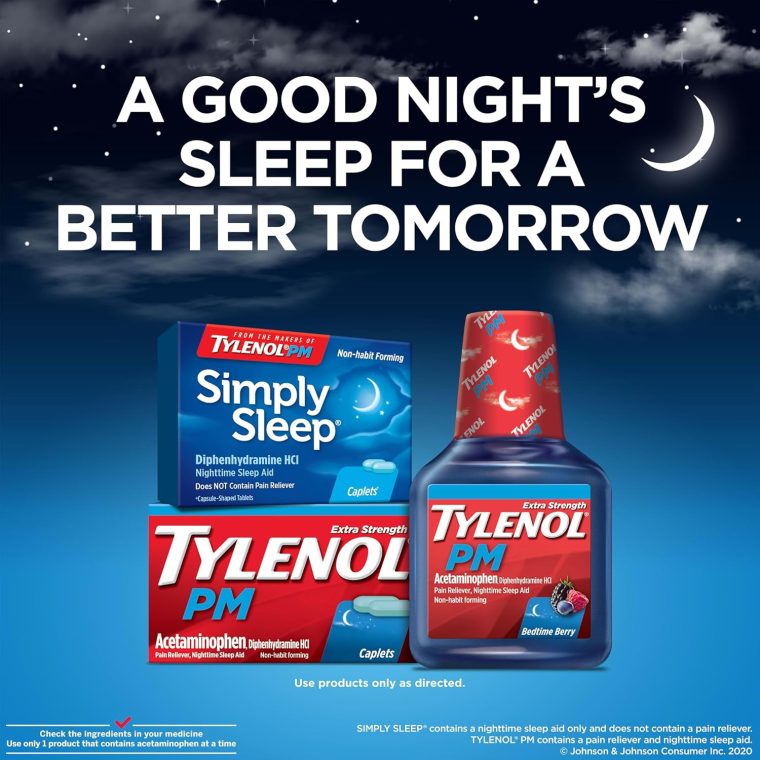 Tylenol Simply Sleep Nighttime Sleep Aid Caplets, 25 mg Diphenhydramine HCl, Non-Habit Forming Sleep Aid for Adults, 100 Count - Image 3