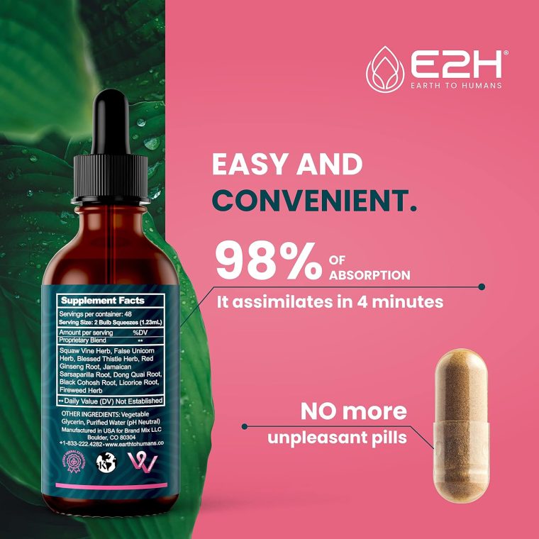 E2H All Natural Women's Wellness, Hormone Balance and PMS Relief with Black Cohosh, Dong Quai and Licorice Root for Hot Flash Relief (2 Bottles) - Image 2