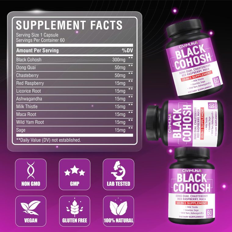 Black Cohosh Capsules with Black Cohosh, Dong Quai, Chasteberry and More - 120 Capsules for 4 Months Supply (Pack of 2) - Image 3