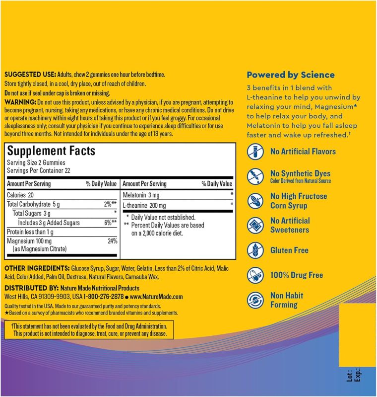 Nature Made Wellblends Sleep and Recover, Sleep Aid with Melatonin 3mg to Support Restful Sleep, plus L theanine 200mg and Magnesium Citrate, 44 Gummies - Image 5