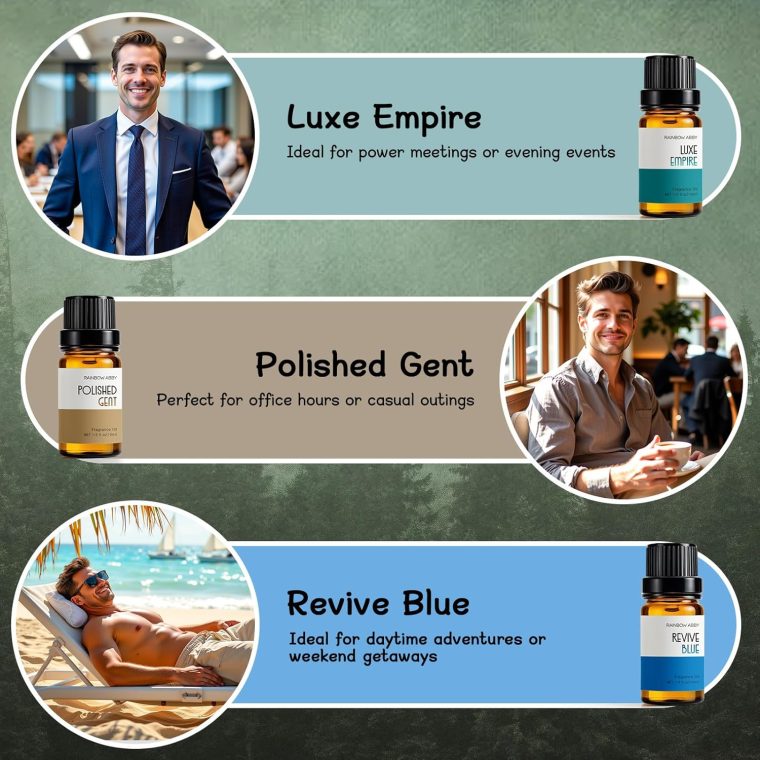 RAINBOW ABBY Cologne Oils for Men, Men Scents Fragrance Oil Aromatherapy Essential Oils Kit for Diffuser- Luxe Empire,Polished Gent,Revive Blue,BlackBerry & Bay Leaf, Royal Citrus Mystique,Wilderness - Image 6