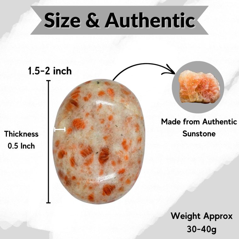Sunstone Crystals and Healing Stones - Large Palm Stone Crystals Piedra - Crystal for Good Luck, Balanced Positive Energy, Meditation - Unique Stocking Stuffers and Birthday Gifts for Women, Men - Image 3