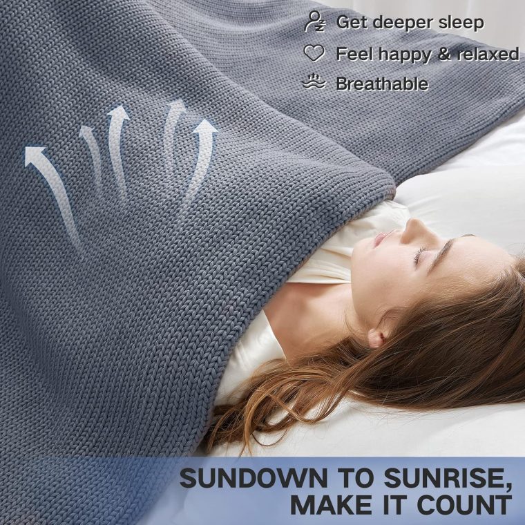 Guohaoi Knitted Weighted Blanket(Light Grey 60"x80" 15lbs),Home Décor Cooling Throw Blanket for Hot Sleepers,Hand Made Chunky Knit Heavy Blanket for Adults Use on Queen/King Size Bed - Image 6