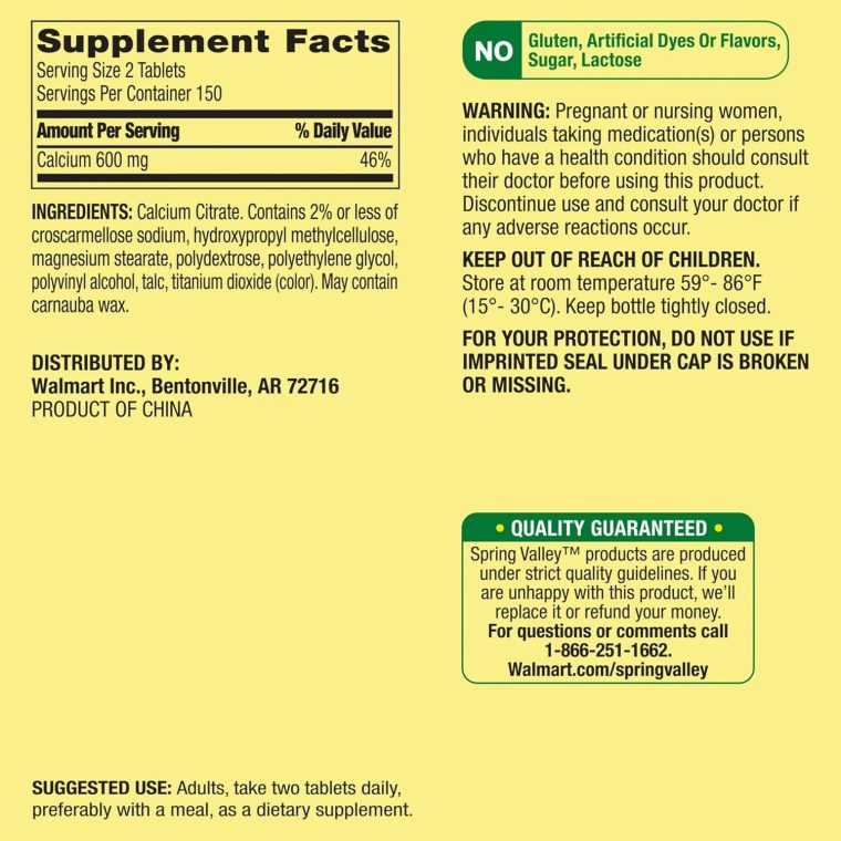 Spring Valley Calcium Citrate 600mg, 300 Tablets per Bottle, Bone & Joint Health (Pack of 1) - Image 5