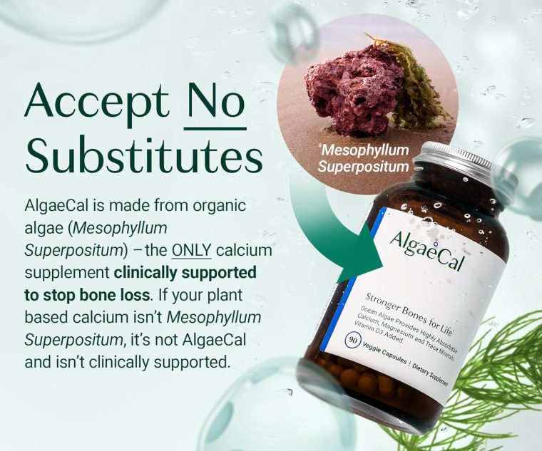 ALGAECAL- Plant Based Calcium Supplement with Vitamin D3 (1000 IU) for Bone Strength, Contains 13 Minerals Supporting Bone Health, Organic Calcium (750 mg) for Women & Men, 90 Veggie Caps, Made in USA - Image 3