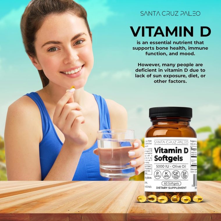 Santa Cruz Paleo Vitamin D Supplement, Bone Health & Immune Support, 5000 i.u. Per Softgel, Gluten Free, Keto, Sugar Free, Paleo, Vitamin D3, Olive Oil for Absorption, Natural Ingredients, 60 Softgels - Image 4