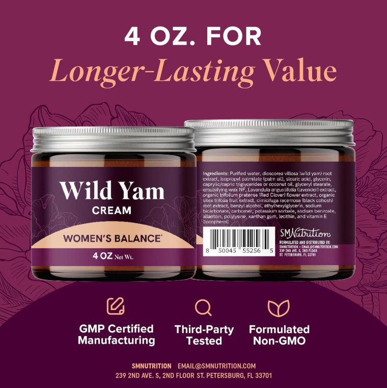 Wild Yam Cream for Hormone Balance | 3450mg Wild Yam for Herbal Menopause & PMS Support | Enriched with Vitex, Black Cohosh, Lavender & More | Estrogen & Progesterone Free Balancing Cream | 4 Oz. - Image 6