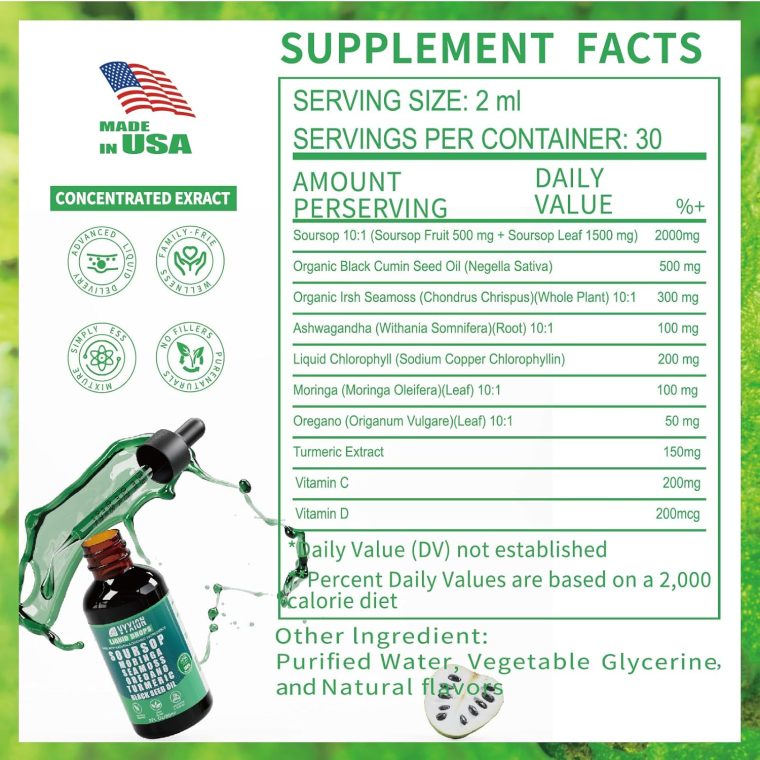 Soursop Bitters Liquid Drops 10 in 1 with Sea Moss, Moringa, Turmeric, Black Seed Oil, Oregano, Ashwagandha | Herbal Extracts for Overall Health-Enhancing | Vegan, Non-GMO | 2 Fl Oz - Image 5