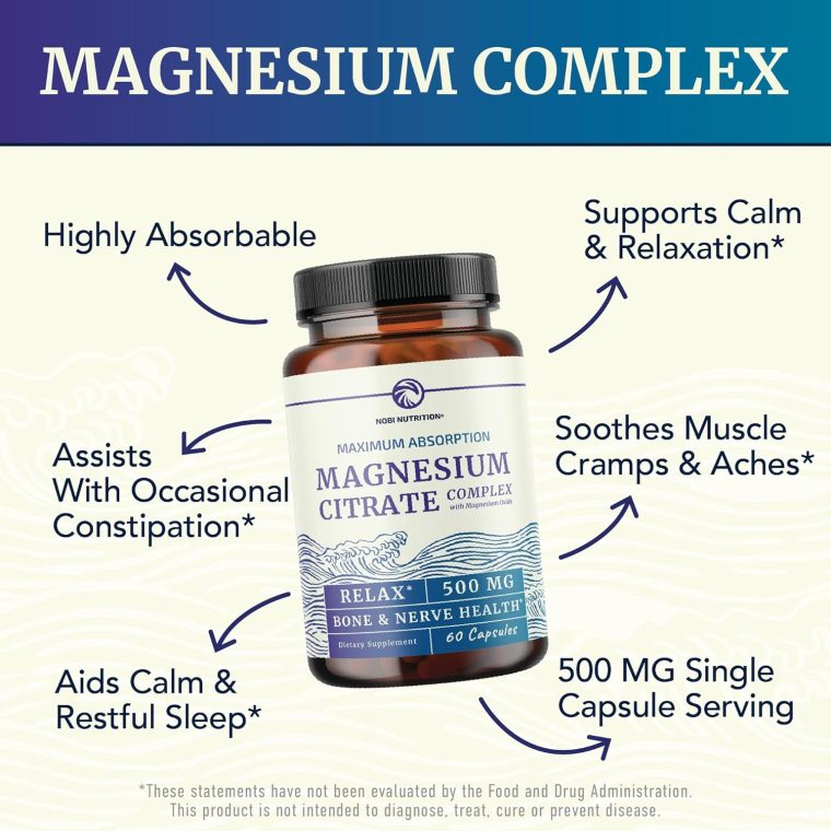 Magnesium Citrate Complex 500 MG for Constipation, Digestion, Calm & Relaxation Support | High Absorption Magnesium Supplement | Citrato de Magnesio | Non-GMO Soy-Free | 60 Mag Citrate Capsules - Image 2